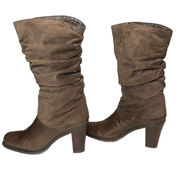 Markon Danielle Riding Boots Brown Leather Ruched Heel Pull On Women Size 8 M - Picture 3 of 8